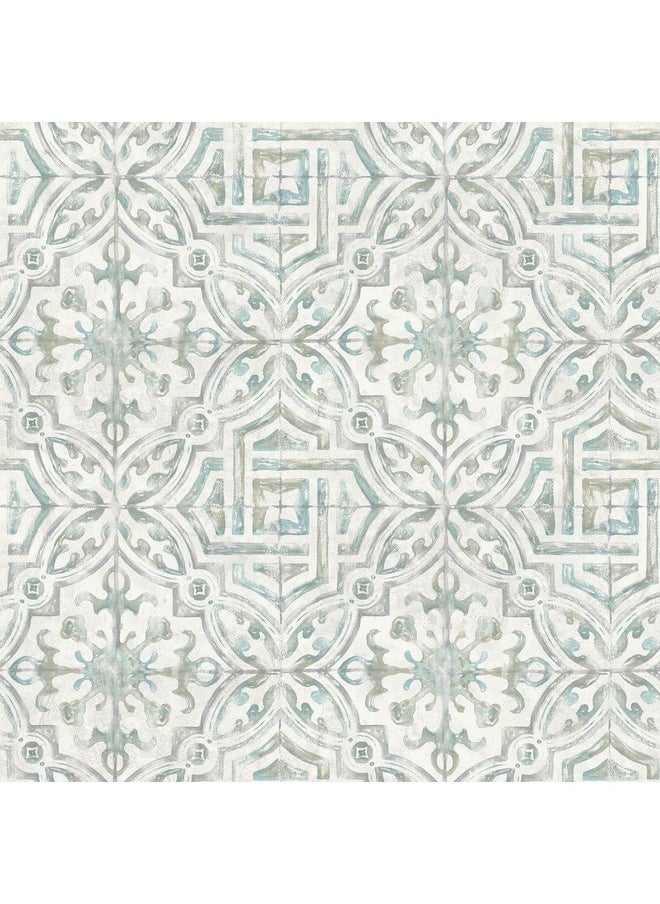 NuWallpaper Nus4395 Landondale Peel & Stick Wallpaper Teal & Grey  - Image 1