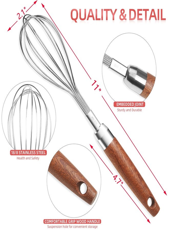 FDEYIQ Whisk for Cooking,Stainless Steel Wire Wooden Handle Kitchen Multi Function Non Stick Balloon Whisk Egg Beater for Blending Whisking Beating Frothing Stirring Batters (11"L x 2.1"W) - Image 2