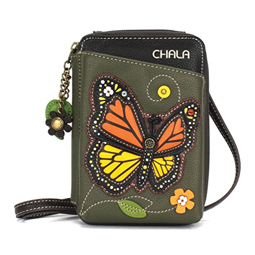 CHALA Wallet Crossbody Cell Phone Purse - Women Faux Leather Multicolor Handbag with Adjustable Strap - Monarch Butterfly - olive - Image 1