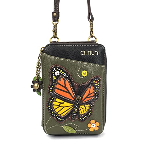 CHALA Wallet Crossbody Cell Phone Purse - Women Faux Leather Multicolor Handbag with Adjustable Strap - Monarch Butterfly - olive - Image 3