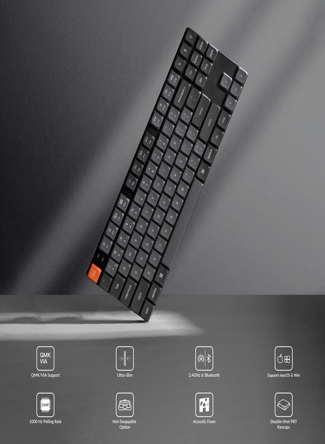كيشرون لوحة مفاتيح Keychron K1 Max فائقة النحافة، QMK/VIA، لاسلكية بتقنية Bluetooth/سلكية USB، ميكانيكية قابلة للتخصيص، بتردد 2.4 جيجاهرتز، قابلة للتبديل السريع، بتصميم TKL، وإضاءة خلفية RGB، ولوحة مفاتيح ألعاب بمفاتيح Gateron حمراء منخفضة الارتفاع - Image 2