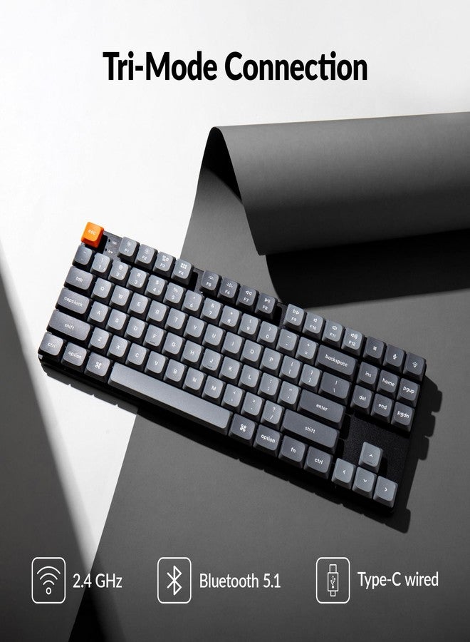 كيشرون لوحة مفاتيح Keychron K1 Max فائقة النحافة، QMK/VIA، لاسلكية بتقنية Bluetooth/سلكية USB، ميكانيكية قابلة للتخصيص، بتردد 2.4 جيجاهرتز، قابلة للتبديل السريع، بتصميم TKL، وإضاءة خلفية RGB، ولوحة مفاتيح ألعاب بمفاتيح Gateron حمراء منخفضة الارتفاع - Image 3