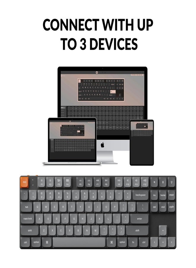 كيشرون لوحة مفاتيح Keychron K1 Max فائقة النحافة، QMK/VIA، لاسلكية بتقنية Bluetooth/سلكية USB، ميكانيكية قابلة للتخصيص، بتردد 2.4 جيجاهرتز، قابلة للتبديل السريع، بتصميم TKL، وإضاءة خلفية RGB، ولوحة مفاتيح ألعاب بمفاتيح Gateron حمراء منخفضة الارتفاع - Image 4