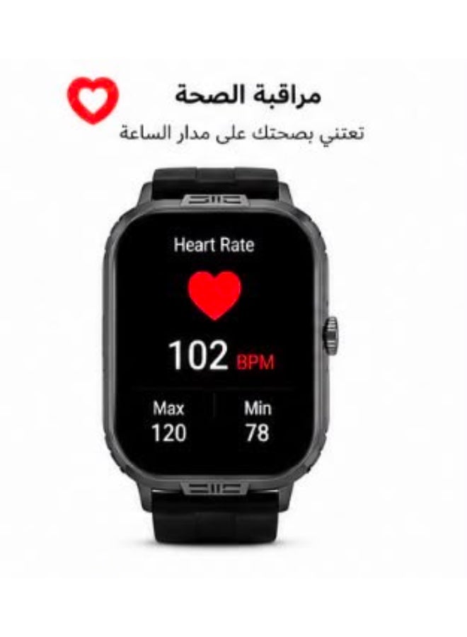 ساعة ذكية VEVY V-2 مقاومة للماء بمعيار IP67 مكالمات بلوتوث مراقبة نبضات القلب والأكسجين اسود - Image 5