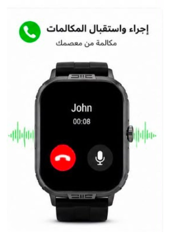 ساعة ذكية VEVY V-2 مقاومة للماء بمعيار IP67 مكالمات بلوتوث مراقبة نبضات القلب والأكسجين اسود - Image 3