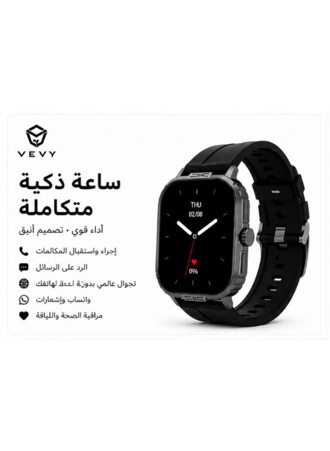 ساعة ذكية VEVY V-2 مقاومة للماء بمعيار IP67 مكالمات بلوتوث مراقبة نبضات القلب والأكسجين اسود - Image 1