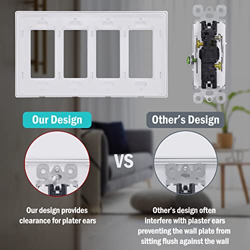 CML Hardware CML Decorator Screwless Wall Plate, 4-Gang Light Switch Covers, Decor Outlet Cover Plate, Standard Size 4.68”X 8.34”, Impact Resistant, White, UL Listed - Image 4