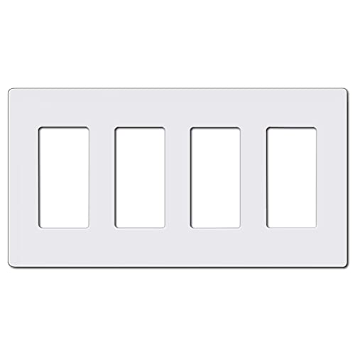 CML Hardware CML Decorator Screwless Wall Plate, 4-Gang Light Switch Covers, Decor Outlet Cover Plate, Standard Size 4.68”X 8.34”, Impact Resistant, White, UL Listed - Image 1