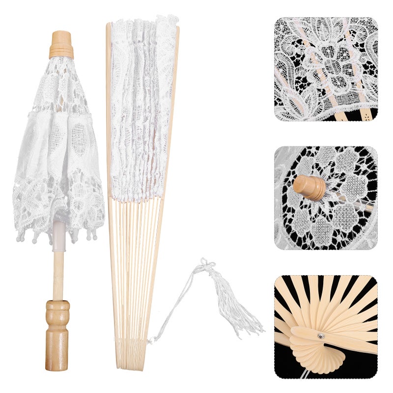 1 Set of Lace Wedding Umbrella Wedding Decoration Lightweight Lace Fan Bridal Umbrella Prop - Image 4