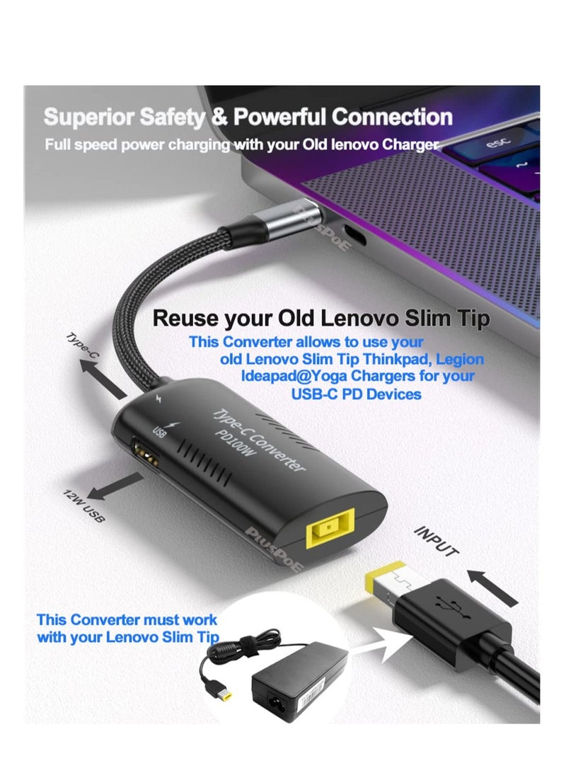 SYOSI USB C to Slim Tip Adapter, PD3.0 Fast Multi-Port Charging for Convert Lenovo Square Slim Tip to Type-C Power, USB-IF, CE & RoHS Certified, Fit for Lenovo Thinkpad MacBook Chromebook - Image 2