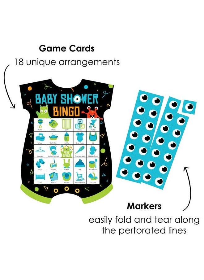 Big Dot of Happiness Monster Bash Picture Bingo Cards And Markers Little Monster Baby Shower Shaped Bingo Game Set Of 18  - Image 3