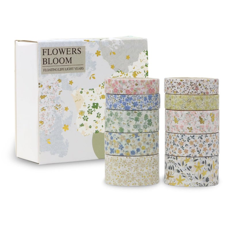 Lakeer Lakeer Washi Masking Tape Set of 10 Rolls - Flowers Bloom - Washi Tapes For Scrapbooking, DIY Craft, Decoration, Gift wrapping, etc. - Image 1