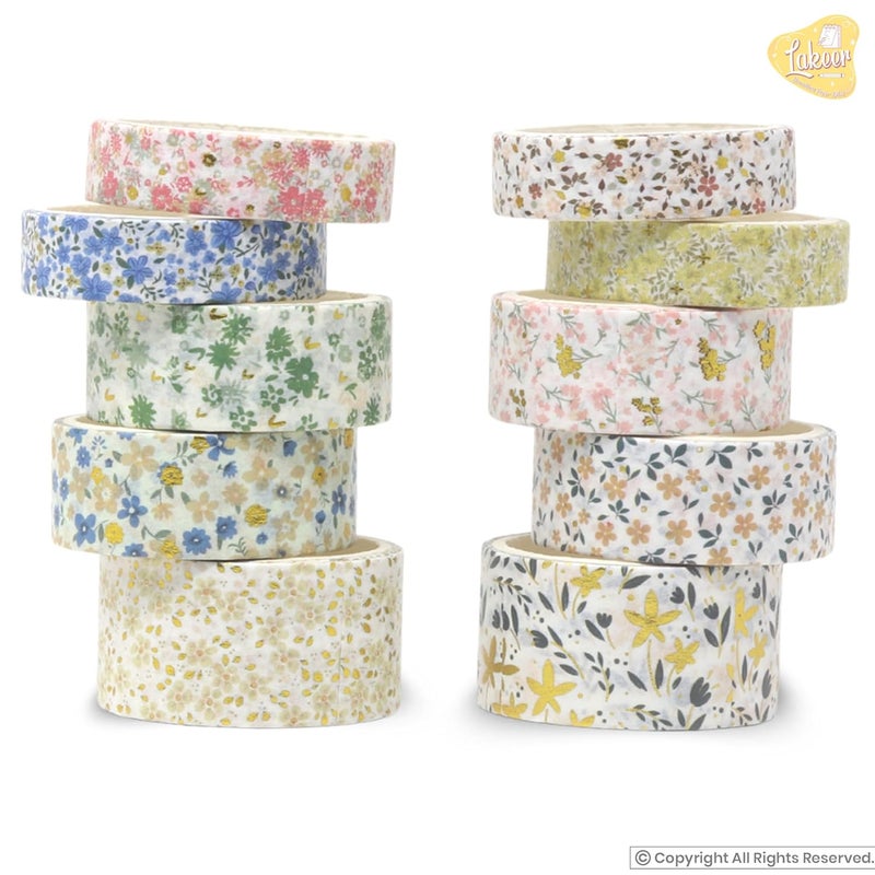 Lakeer Lakeer Washi Masking Tape Set of 10 Rolls - Flowers Bloom - Washi Tapes For Scrapbooking, DIY Craft, Decoration, Gift wrapping, etc. - Image 3