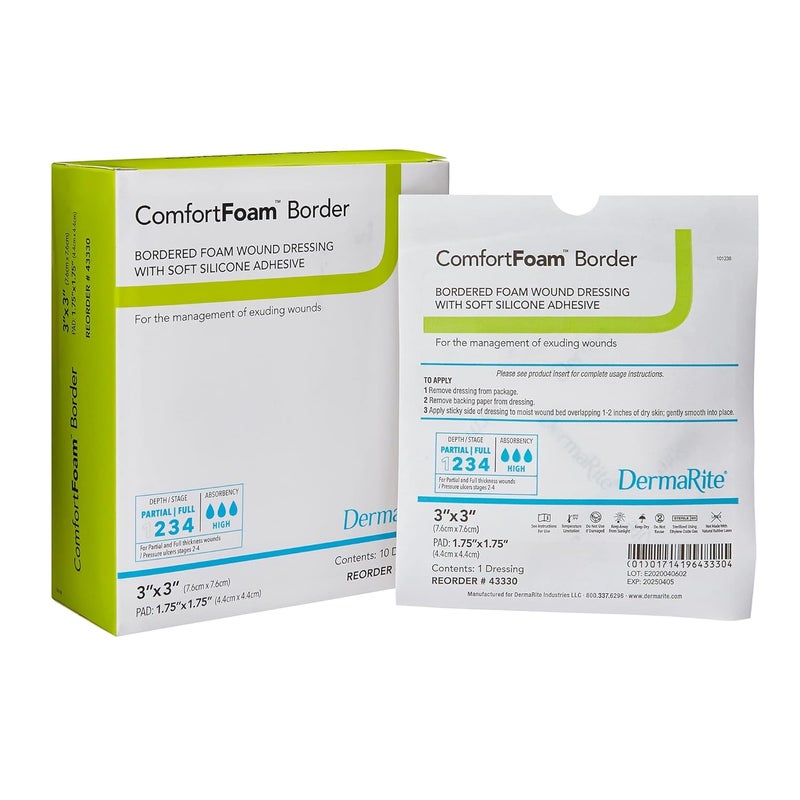 DermaRite Comfort Foam Border Self-Adherent Soft Silicone Foam Dressing with Border