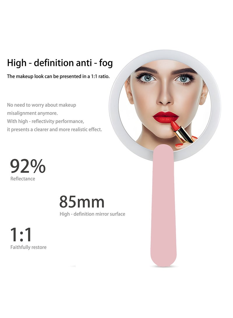 Handheld Rotating LED Makeup Mirror, Portable Rechargeable Makeup Mirror with Rotary Switch. A perfect makeup tool, suitable for both travel and home use. Color: Pink - Image 5