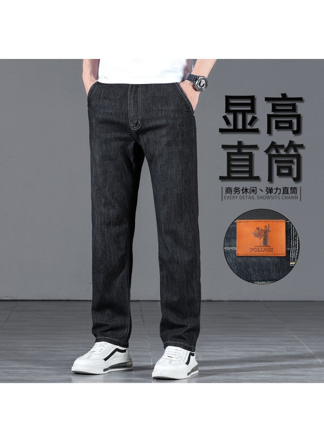 FOLUNSI men's Stretch Cotton Thin Jeans - Relaxed Fit Straight Leg Washed Wide Pants (plus Size Available) - Image 2