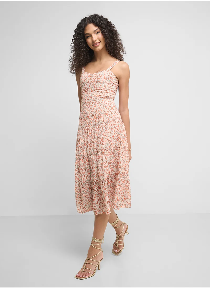 Ginger Strappy Ditsy Floral Tiered Dress