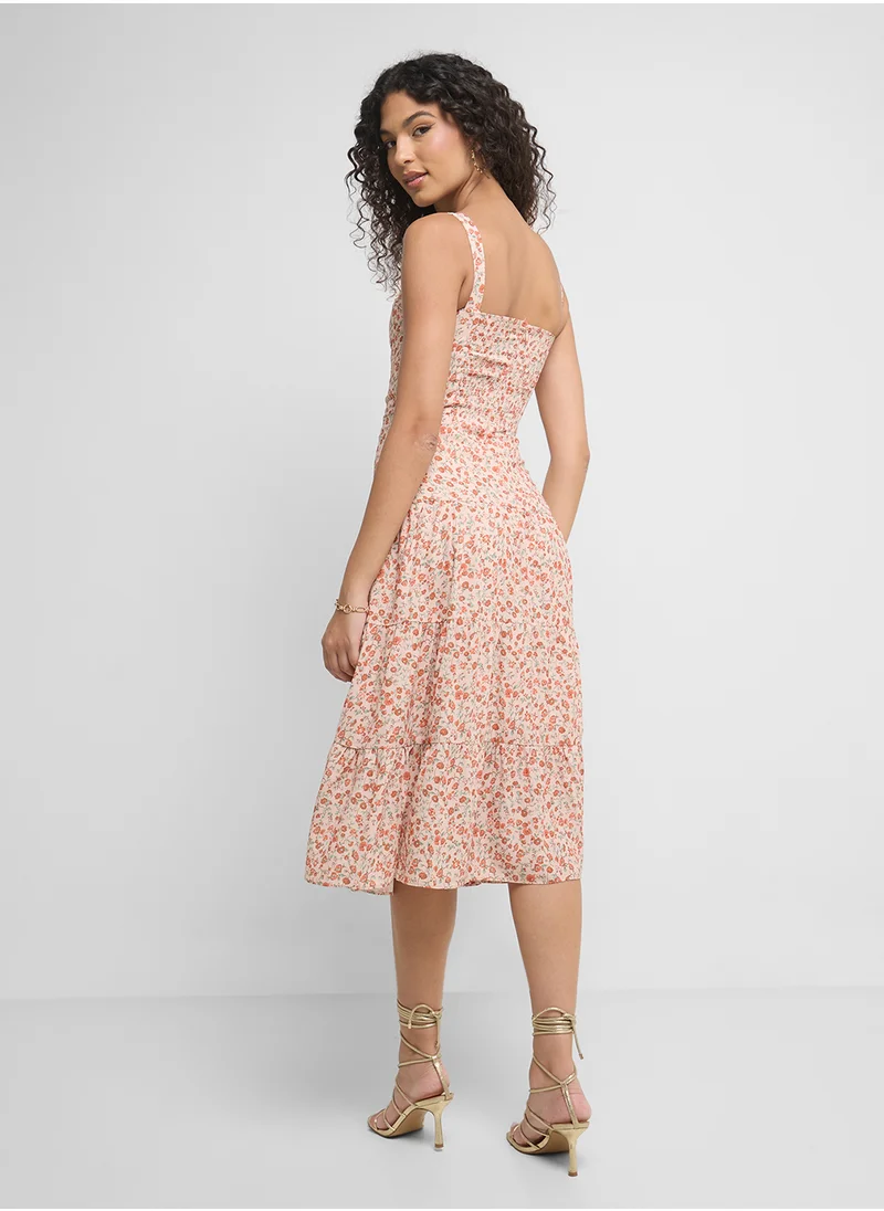 Ginger Strappy Ditsy Floral Tiered Dress