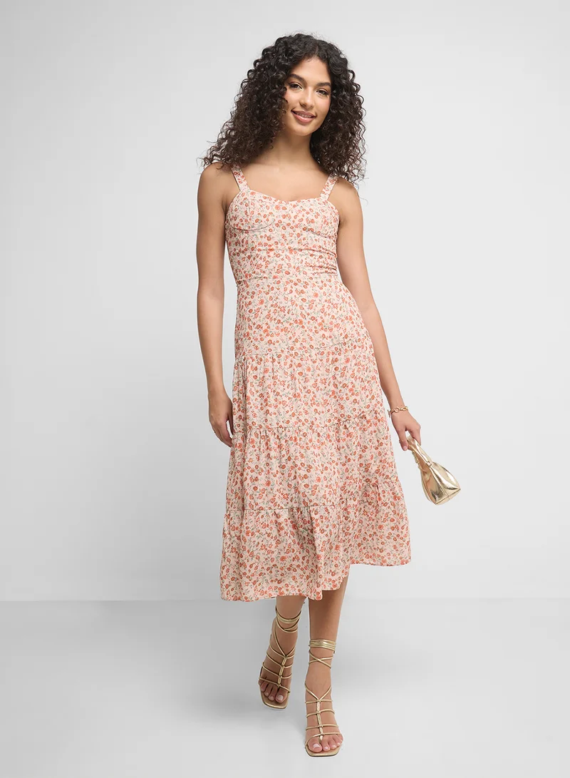 Ginger Strappy Ditsy Floral Tiered Dress