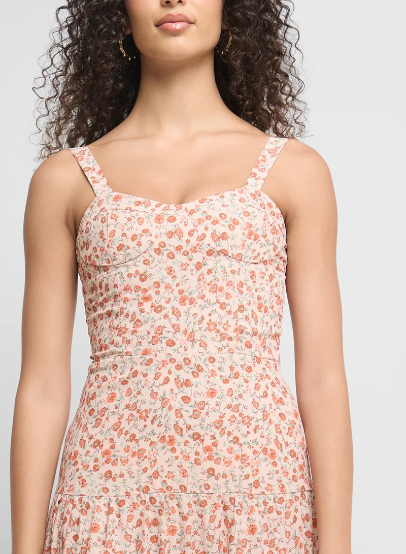 Ginger Strappy Ditsy Floral Tiered Dress