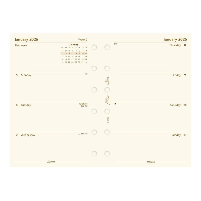 FILOFAX إعادة تعبئة مفكرة فيلوفاكس، حجم جيب، عرض أسبوعي، ورق قطن كريمي، غير مخطط، إنجليزي، 2026 (C68224-26) - Image 1