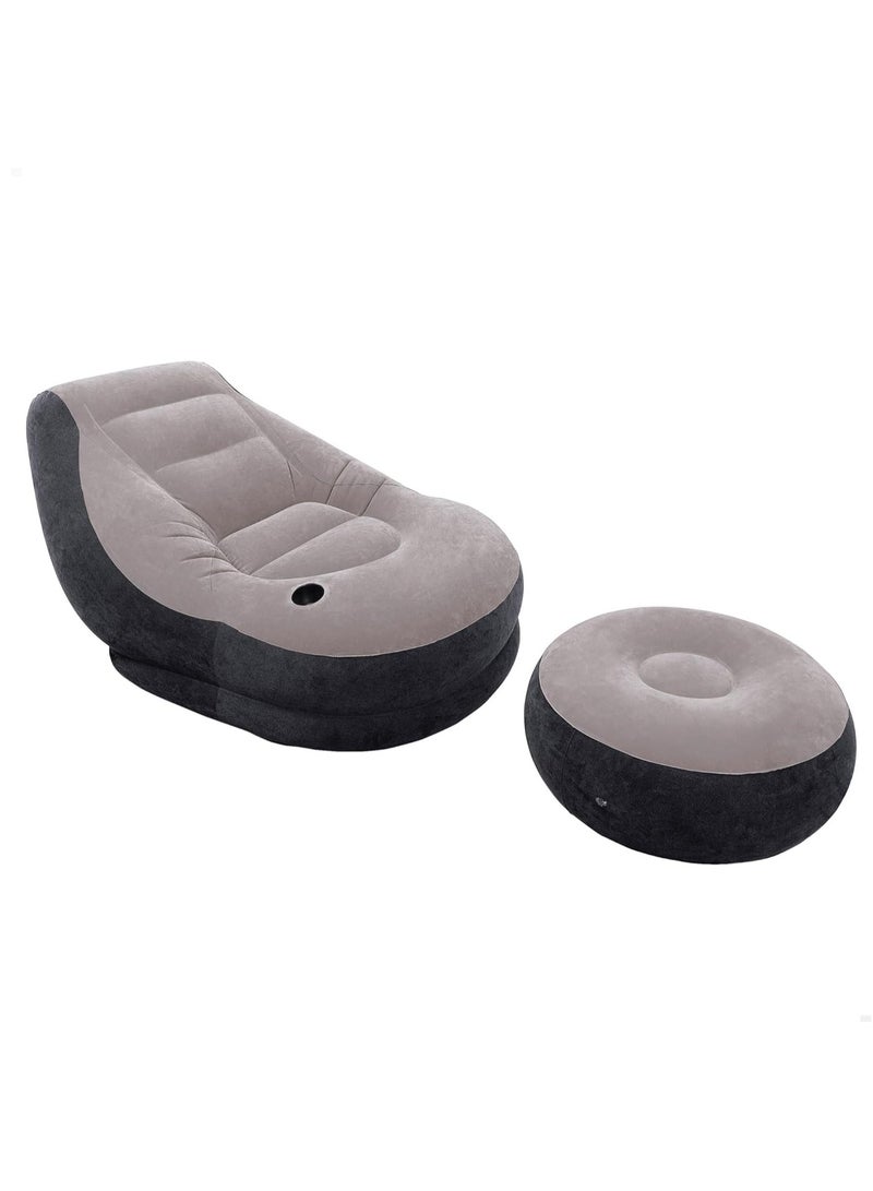 Generic Ultra Lounge Living Room Air Furniture Inflatable Sofa Set With Ottoman Footrest Grey/Black 102x137x79cm - Image 1