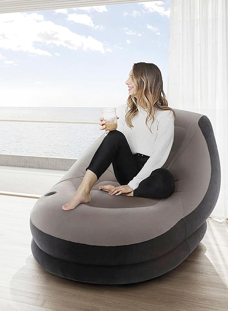 Generic Ultra Lounge Living Room Air Furniture Inflatable Sofa Set With Ottoman Footrest Grey/Black 102x137x79cm - Image 4