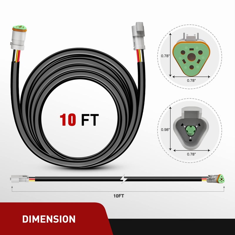 Nilight Nilight 2PCS 16 AWG 10 Feet 3 Pin DT Connector Wiring Harness Extension Kit Plug and Play for Dual Light Mode Off Road LED Pod Light Bar DRL Driving Auxiliary Reverse Boat Light, 2 Year Warranty  - Image 2