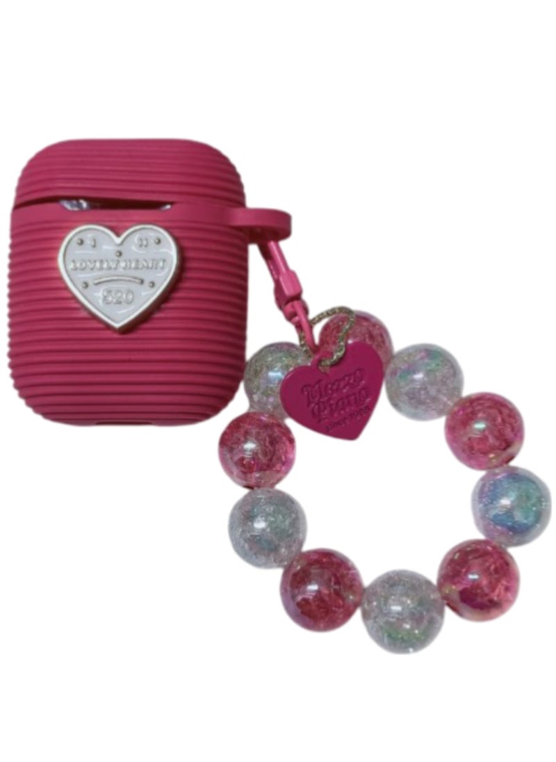 Generic Cute Air Pod Hard Protective Case for Airpods 2/1,Silicone AirPod 1st/2nd Generation Case Cover with Pearl chain Heart Case Compatible for Airpods 2/1,Love Heart Laser Pattern Aesthetic Glitter AirPods Protective Cases with Cute Bracelet Keychain for Women Girls  - Image 1