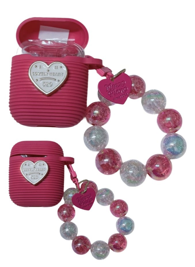 Generic Cute Air Pod Hard Protective Case for Airpods 2/1,Silicone AirPod 1st/2nd Generation Case Cover with Pearl chain Heart Case Compatible for Airpods 2/1,Love Heart Laser Pattern Aesthetic Glitter AirPods Protective Cases with Cute Bracelet Keychain for Women Girls  - Image 5