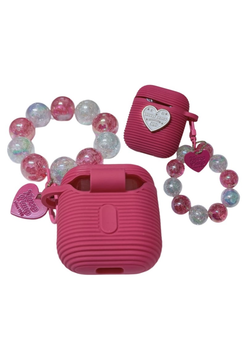 Generic Cute Air Pod Hard Protective Case for Airpods 2/1,Silicone AirPod 1st/2nd Generation Case Cover with Pearl chain Heart Case Compatible for Airpods 2/1,Love Heart Laser Pattern Aesthetic Glitter AirPods Protective Cases with Cute Bracelet Keychain for Women Girls  - Image 4