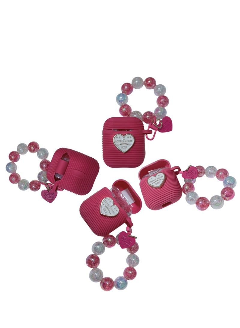 Generic Cute Air Pod Hard Protective Case for Airpods 2/1,Silicone AirPod 1st/2nd Generation Case Cover with Pearl chain Heart Case Compatible for Airpods 2/1,Love Heart Laser Pattern Aesthetic Glitter AirPods Protective Cases with Cute Bracelet Keychain for Women Girls  - Image 3