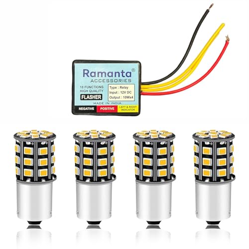 Ramanta Universal Bike Hazard Flasher Blinker Waterproof 18 Patterns Flasher Relay with 4 LED Indicator Bulbs - CROSS PIN | LED Turn Signal Indicator Light (Hazard Flasher with 360° Indicator Bulbs) - Image 1