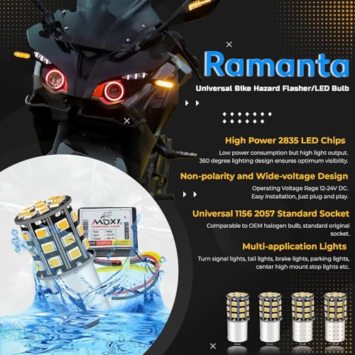 Ramanta Universal Bike Hazard Flasher Blinker Waterproof 18 Patterns Flasher Relay with 4 LED Indicator Bulbs - CROSS PIN | LED Turn Signal Indicator Light (Hazard Flasher with 360° Indicator Bulbs) - Image 4