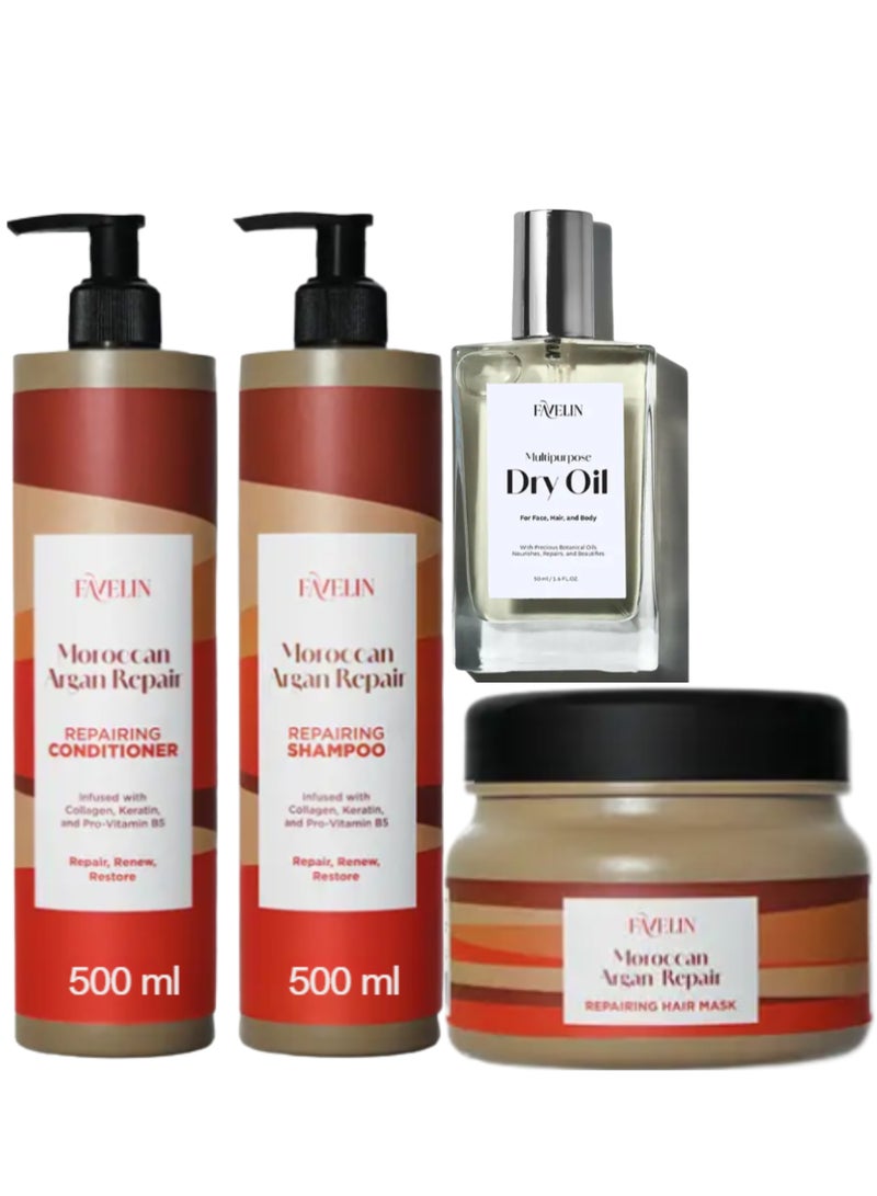 favelin Moroccan Argan Repair Set 500 Ml - ( Shampoo And Conditioner & Hair Mask ) & Dry Oil ( 50 Ml) - Image 1