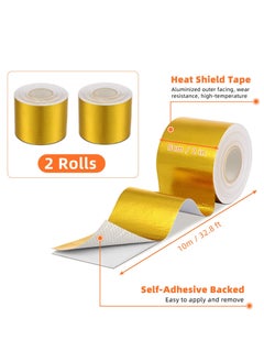 SYOSI Heat Shield Tape Cool Tapes Aluminum Foil Heat Reflective Adhesive Heat Shield Thermal Barrier Foil Tape Self-Adhesive Heat Resistant Tape for Hose and Auto Use, 2 Rolls (Gold, 2 Inch x 32.8 ft)  - Image 4