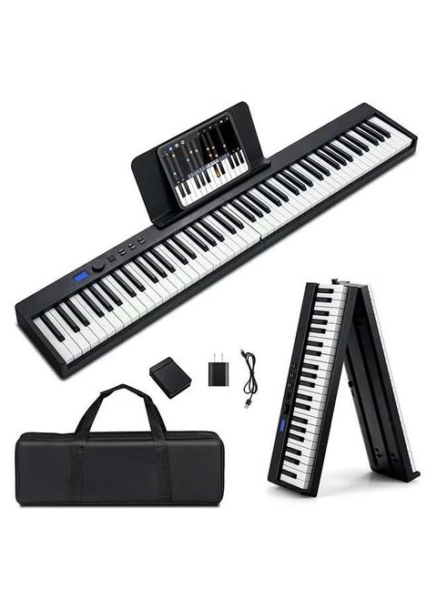 88-Key Foldable Digital Piano Keyboard, Full Size Semi-Weighted Keyboard, Portable Electric Piano w/MIDI, Split Function, Sustain Pedal & Carrying Bag for Beginner, Black