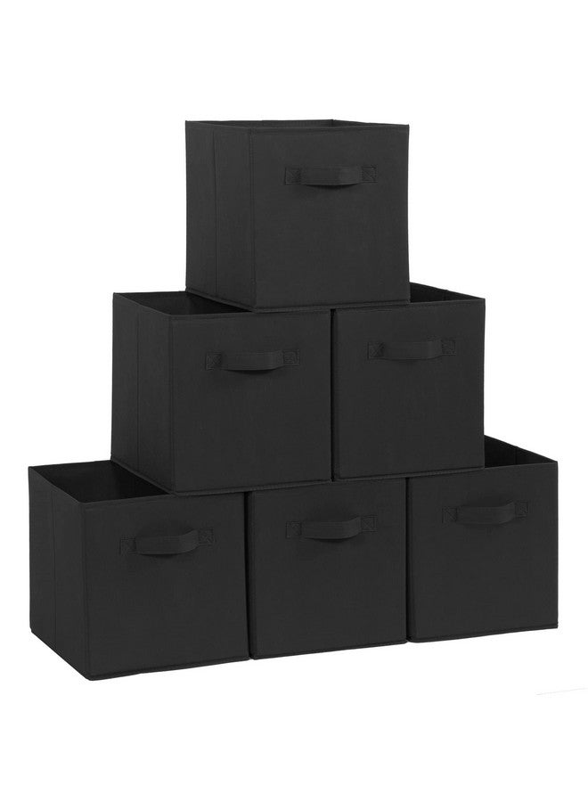STORAGE MANIAC Storage Cubes, 11 Inch Durable 6 Pack Fabric Foldable Collapsible Bins with Handles for Organization, Closet, Shelves, Offices, Toys, Black - Image 1