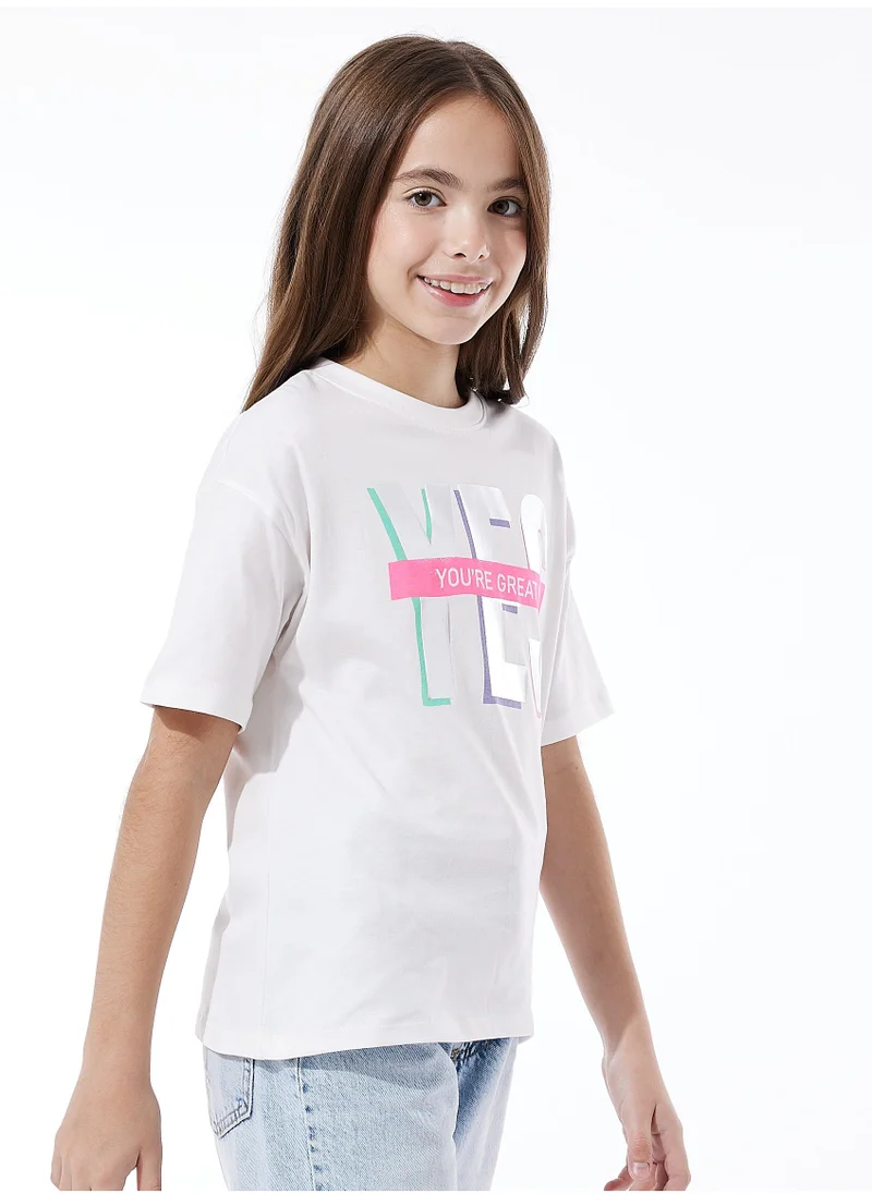 victor and jane Girls Oversized Casual T-shirt - Off-white