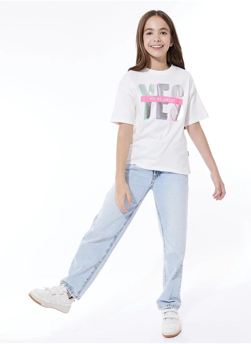 victor and jane Girls Oversized Casual T-shirt - Off-white