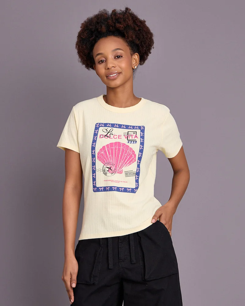 Redtag Senior Girls Yellow Printed T-Shirt