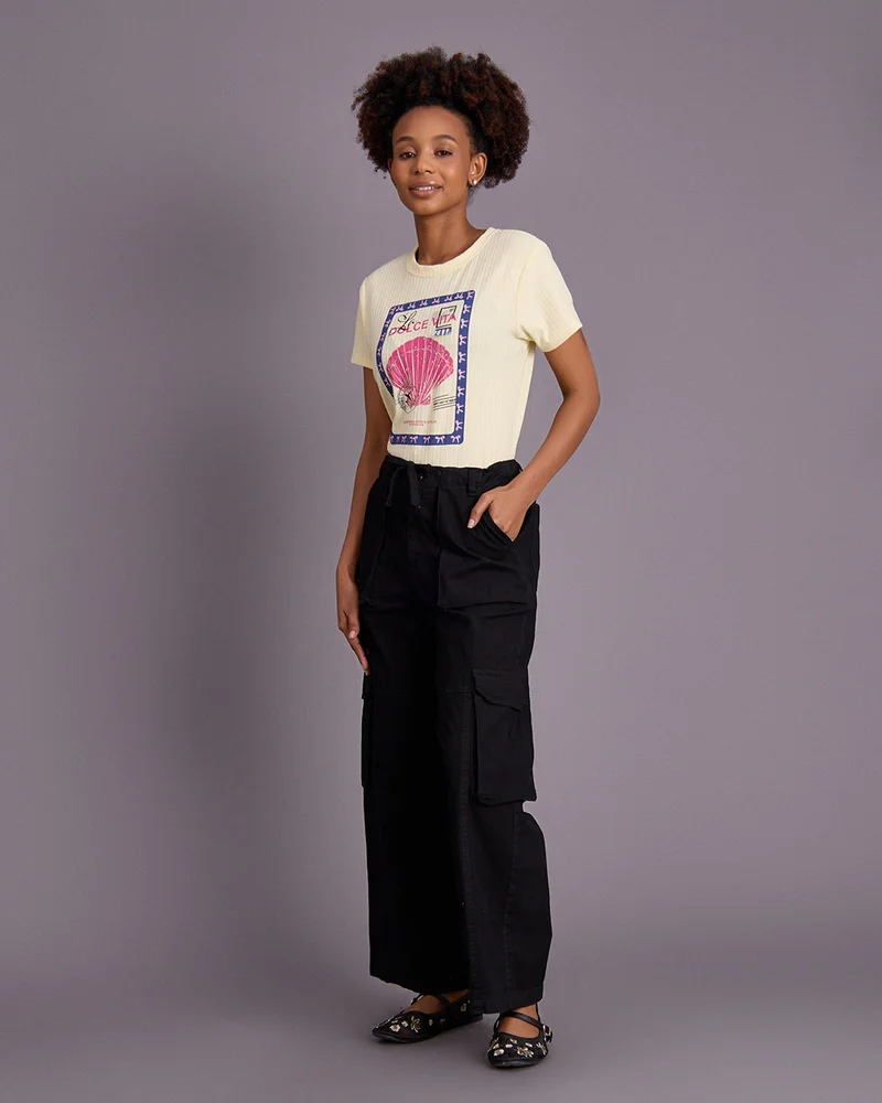 Redtag Senior Girls Yellow Printed T-Shirt