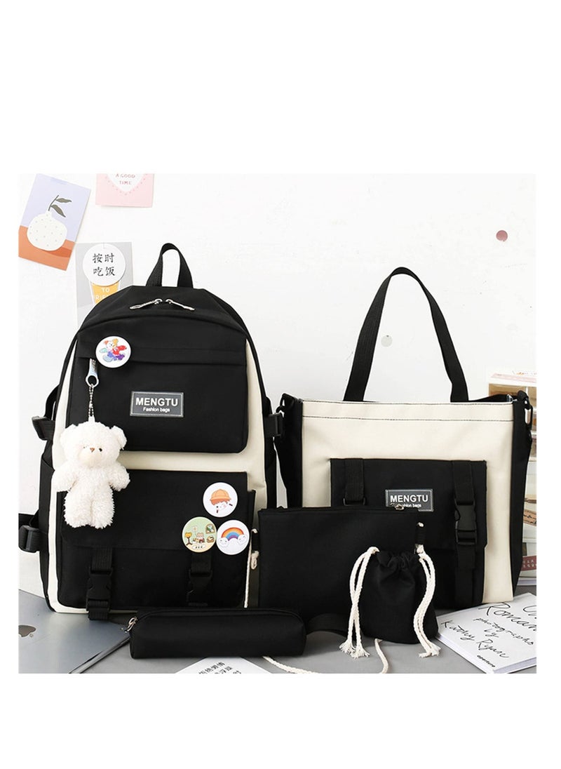 Y&D 5 Pcs Students Bookbag Set, Laptop Backpacks, Travel Daypack with Pendant Lunch Bag, Pencil Case, Handbag, Coin Purse, Suitable for Teens Girls Women  - Image 2