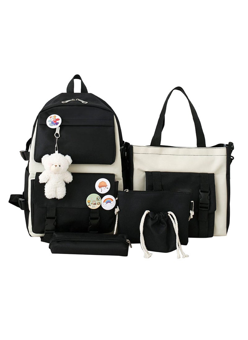 Y&D 5 Pcs Students Bookbag Set, Laptop Backpacks, Travel Daypack with Pendant Lunch Bag, Pencil Case, Handbag, Coin Purse, Suitable for Teens Girls Women  - Image 1