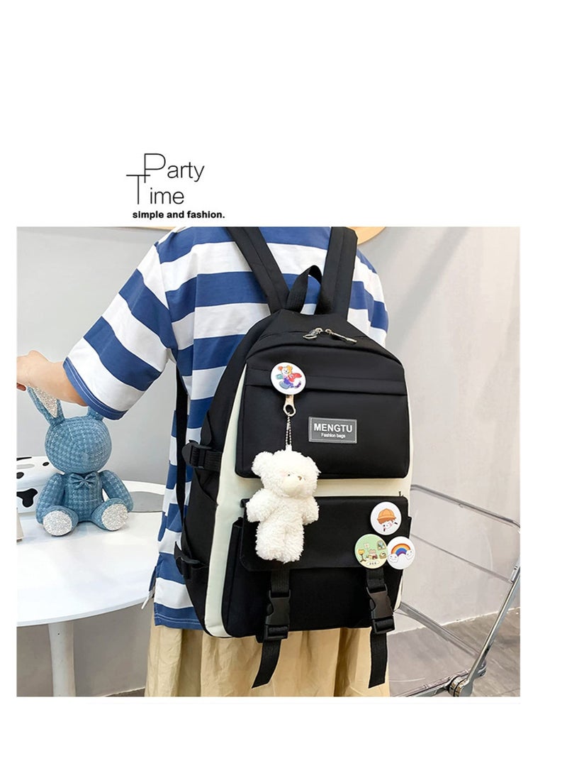 Y&D 5 Pcs Students Bookbag Set, Laptop Backpacks, Travel Daypack with Pendant Lunch Bag, Pencil Case, Handbag, Coin Purse, Suitable for Teens Girls Women  - Image 5