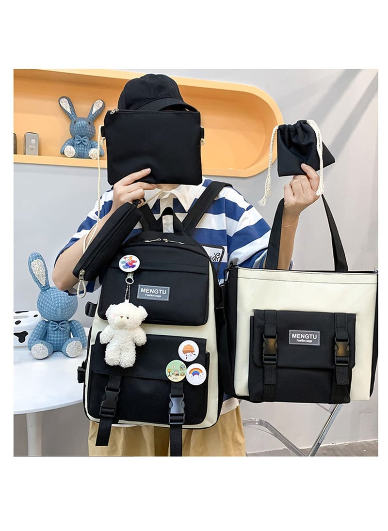Y&D 5 Pcs Students Bookbag Set, Laptop Backpacks, Travel Daypack with Pendant Lunch Bag, Pencil Case, Handbag, Coin Purse, Suitable for Teens Girls Women  - Image 3