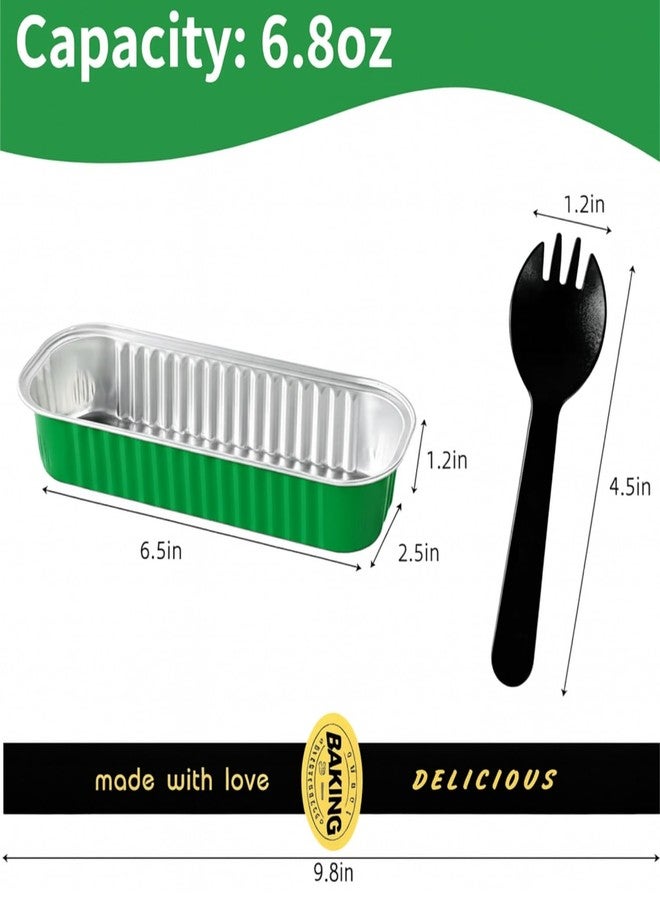 Orlashop 30 Pack 6.8oz Christmas Green Disposable Rectangular Aluminum Foil Mini Loaf Pans with Lids,Mini Cake Pans for Baking, Loaf Baking Pans, Small Containerfor for Patrick’s Day Party - Image 2