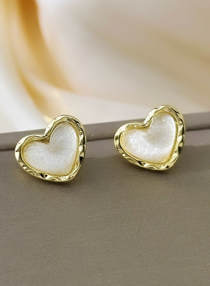 Lavida White Heart cat's eye stone Stud Earrings,suitable for daily wear, commuting, and dating