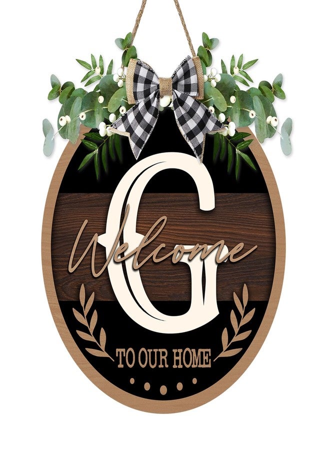 Bolisom Monogram Letter G Front Door Sign, Welcome to Our Home Family Last Name Initial Wooden Hanger Decor Housewarming Wedding Gifts, Farmhouse Rustic Wreath Indoor Wall Hanging Decoration with Bow - Image 1