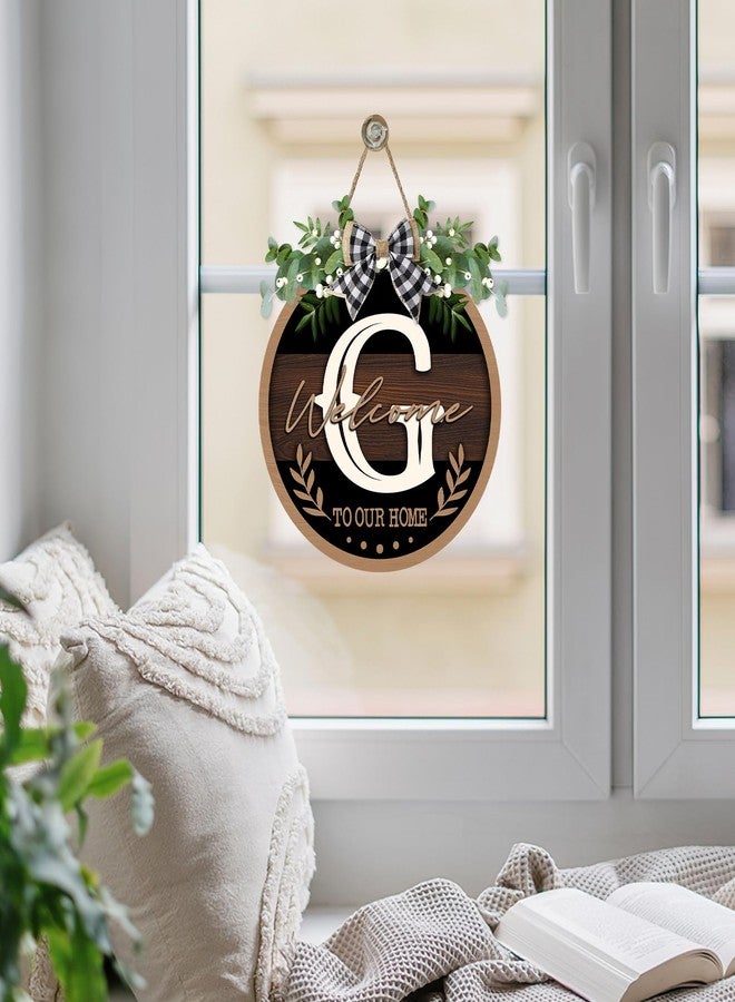 Bolisom Monogram Letter G Front Door Sign, Welcome to Our Home Family Last Name Initial Wooden Hanger Decor Housewarming Wedding Gifts, Farmhouse Rustic Wreath Indoor Wall Hanging Decoration with Bow - Image 5